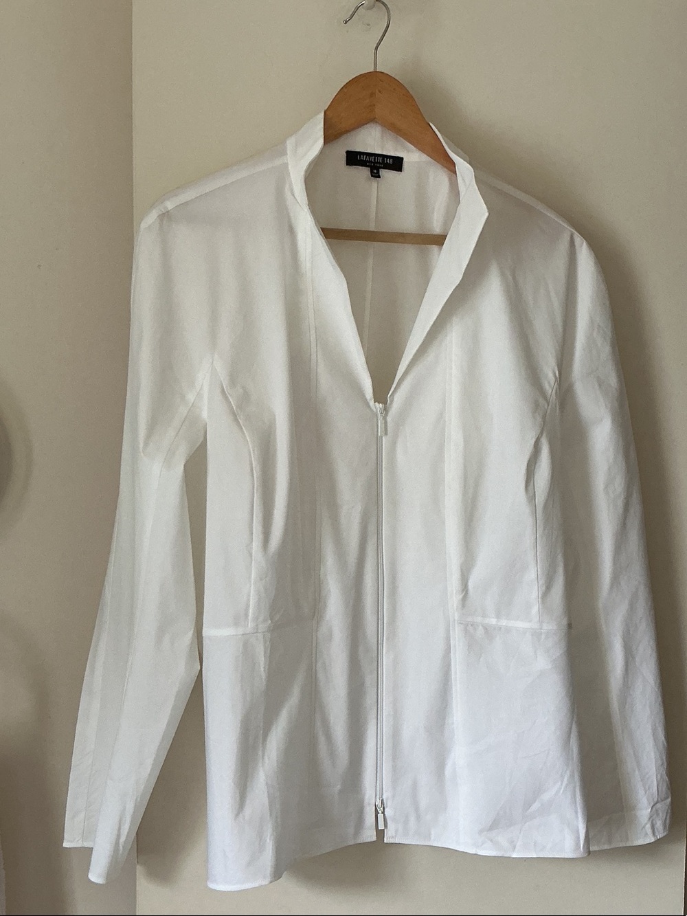 LAFAYETTE 148 White Zip-Front Stand-Collar Blazer